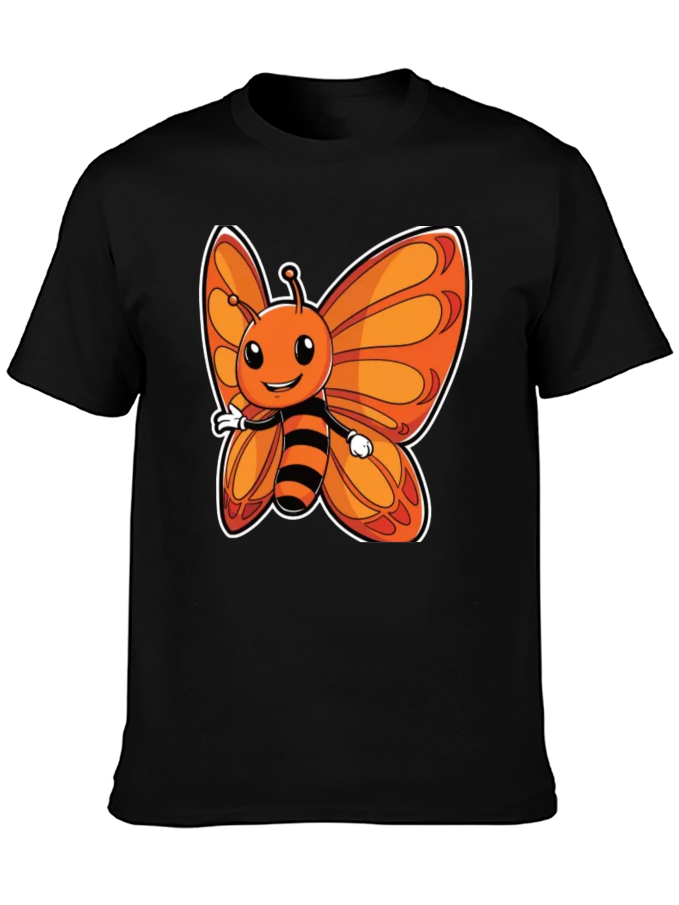 Cartoon Butterfly Graphic T-Shirt - Fun Black Tee