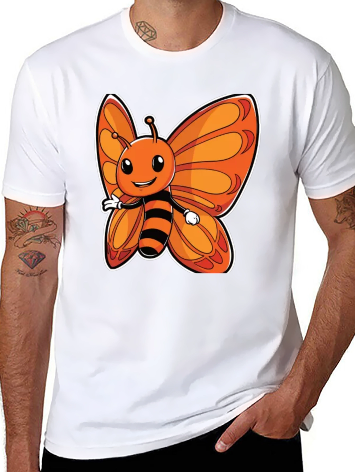 Cartoon Butterfly Graphic T-Shirt - Fun Black Tee