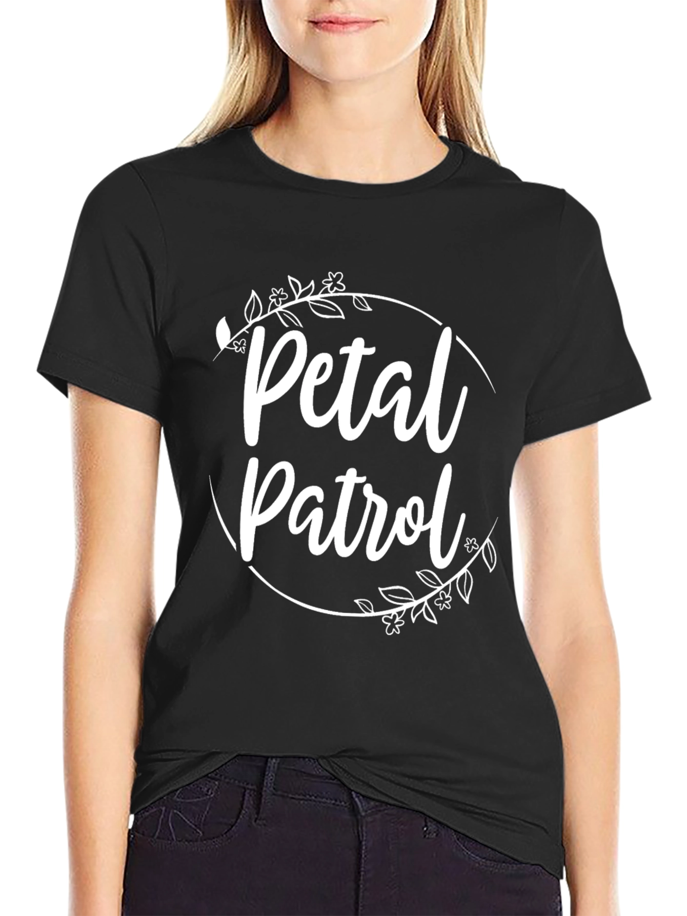 Petal Patrol Graphic Tee - Black Crew Neck T-Shirt