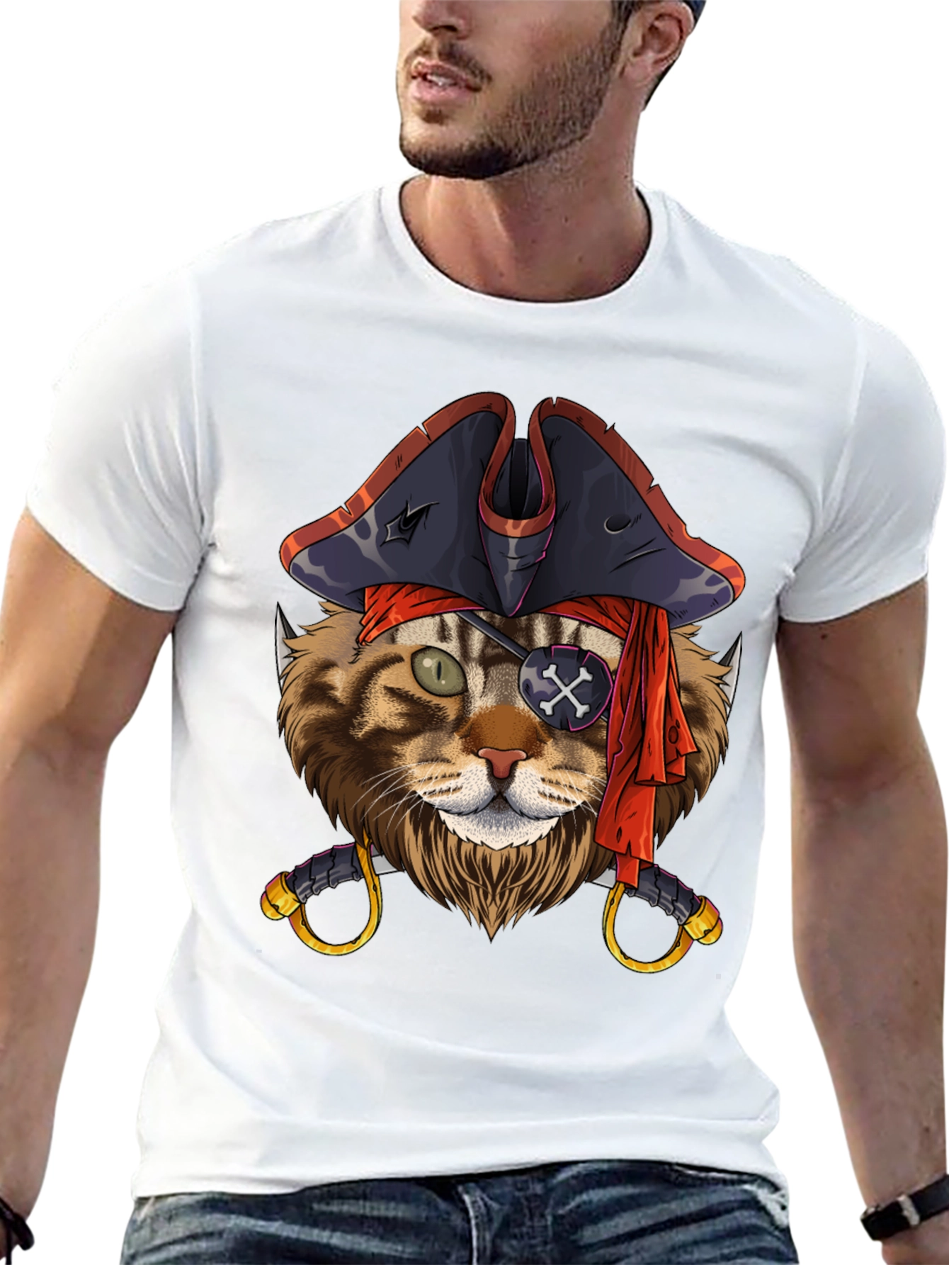 Pirate Cat Graphic T-Shirt - Funny Feline Design