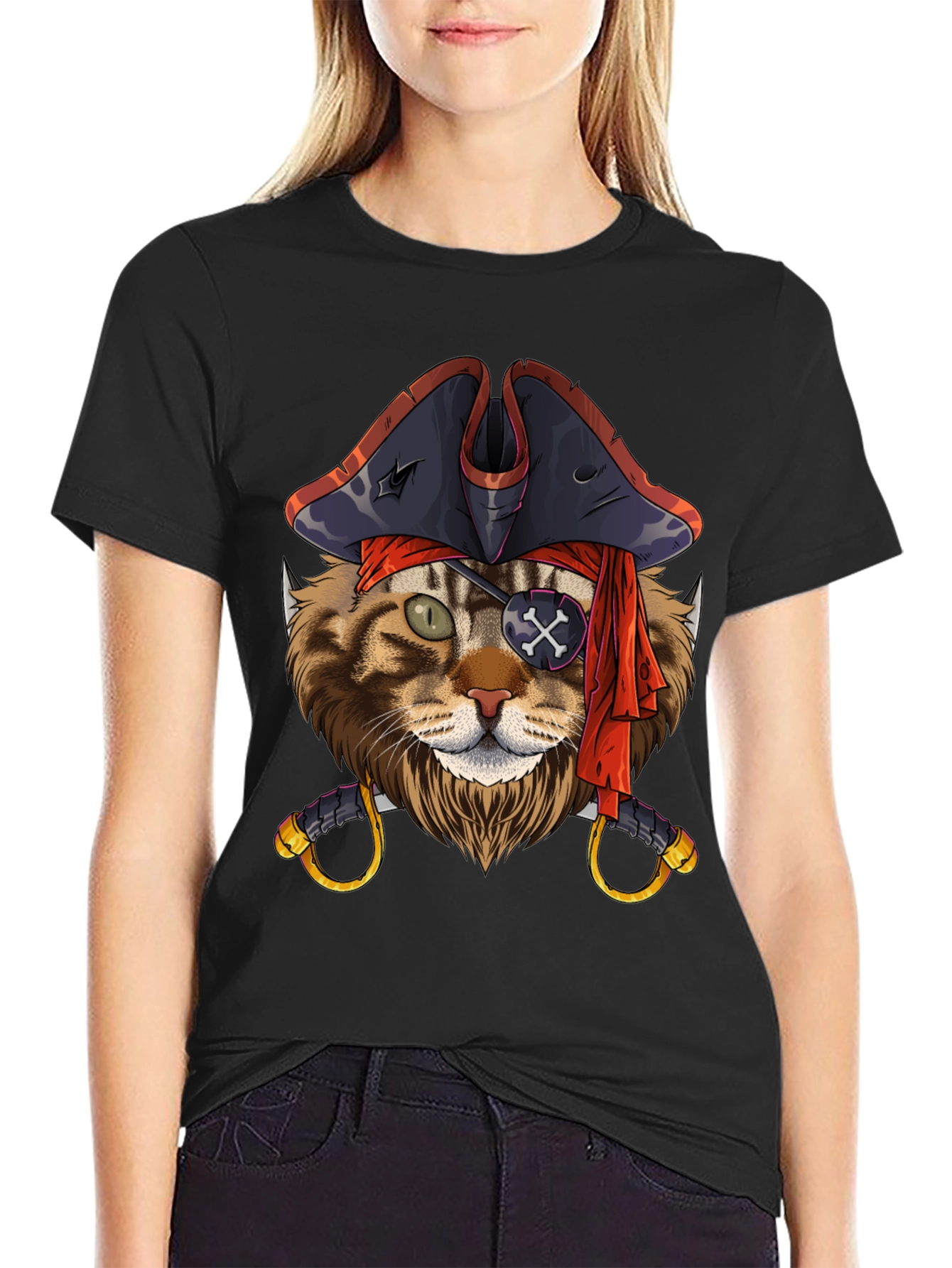 Pirate Cat Graphic T-Shirt - Funny Feline Design