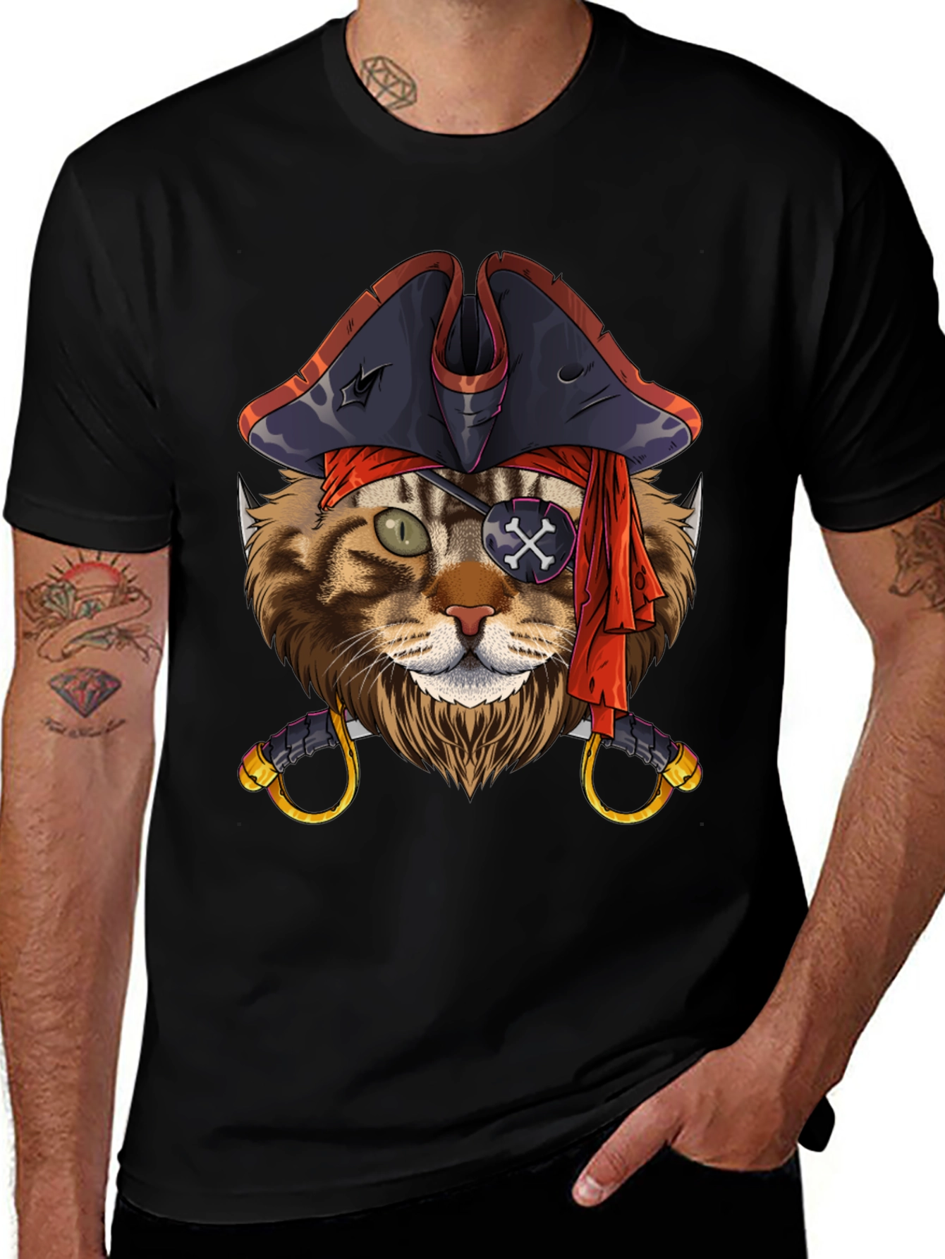 Pirate Cat Graphic T-Shirt - Funny Feline Design