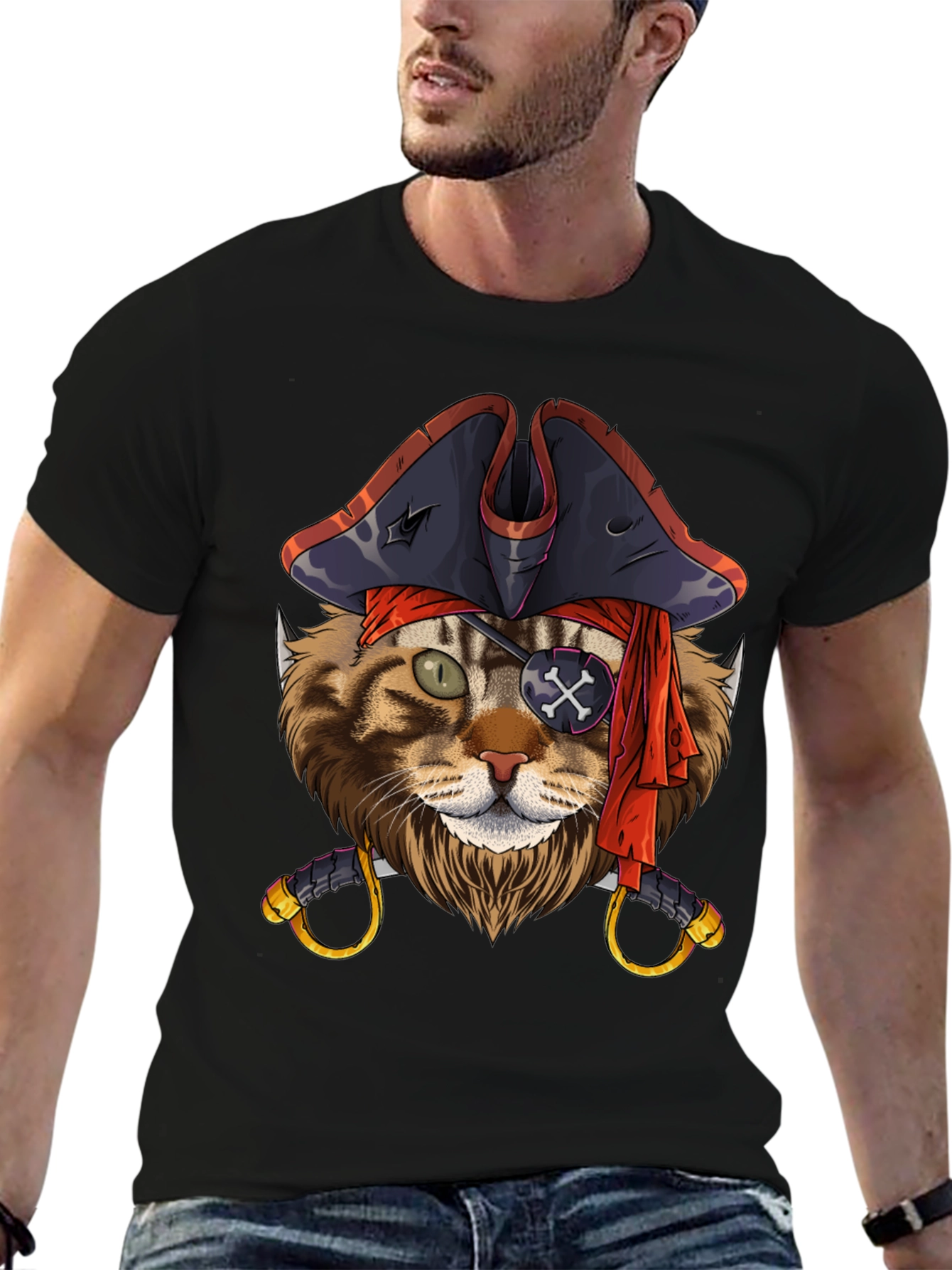 Pirate Cat Graphic T-Shirt - Funny Feline Design