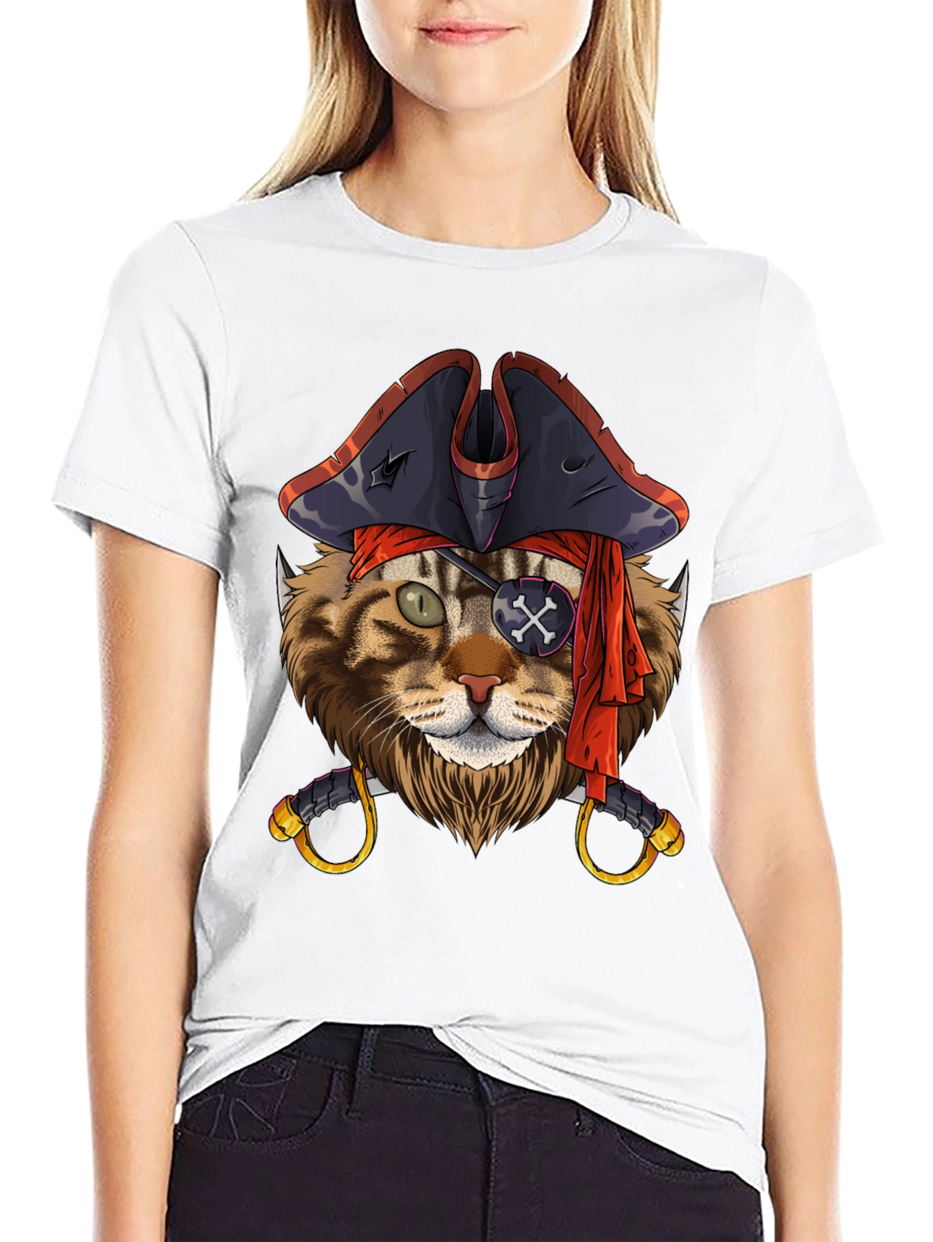 Pirate Cat Graphic T-Shirt - Funny Feline Design