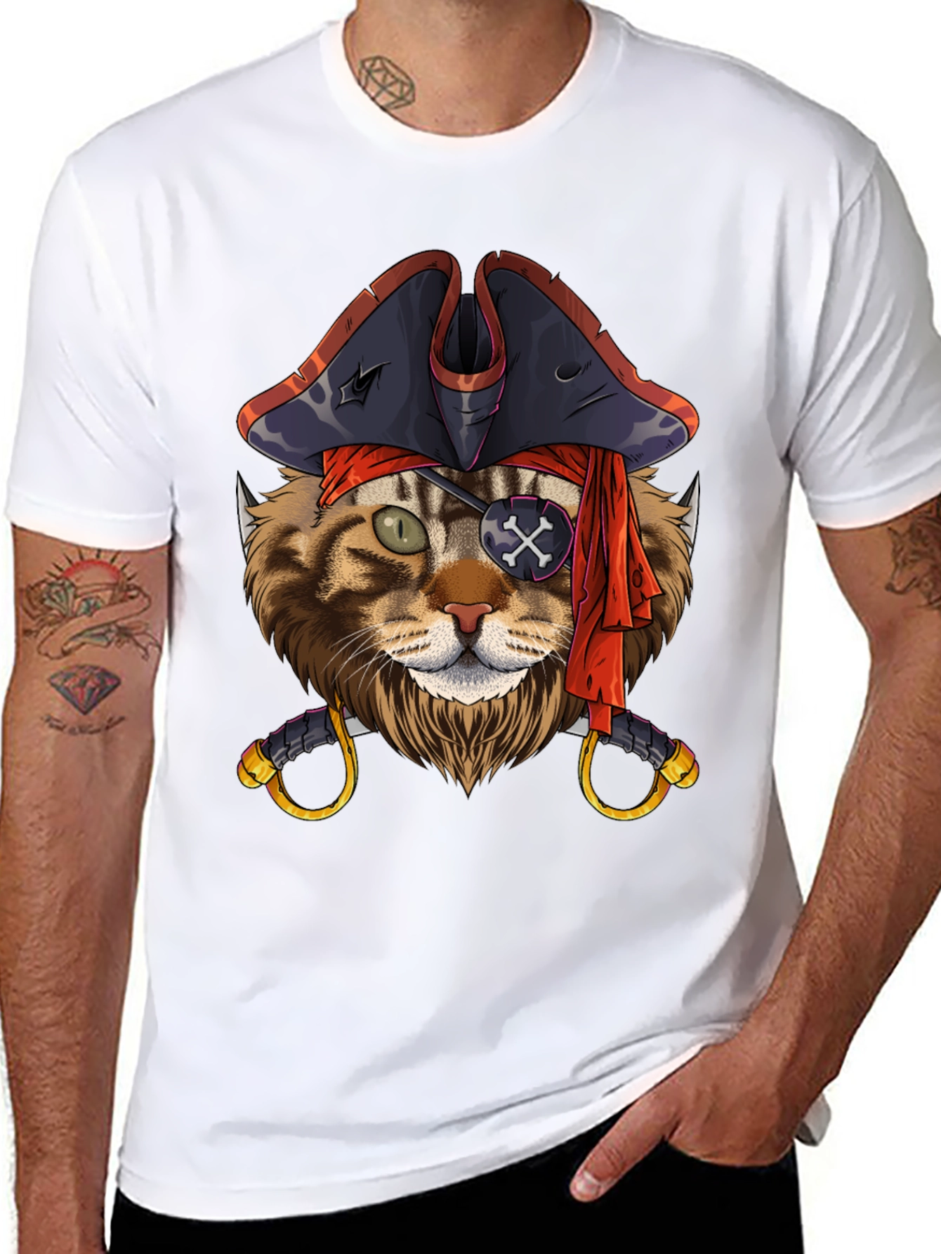 Pirate Cat Graphic T-Shirt - Funny Feline Design