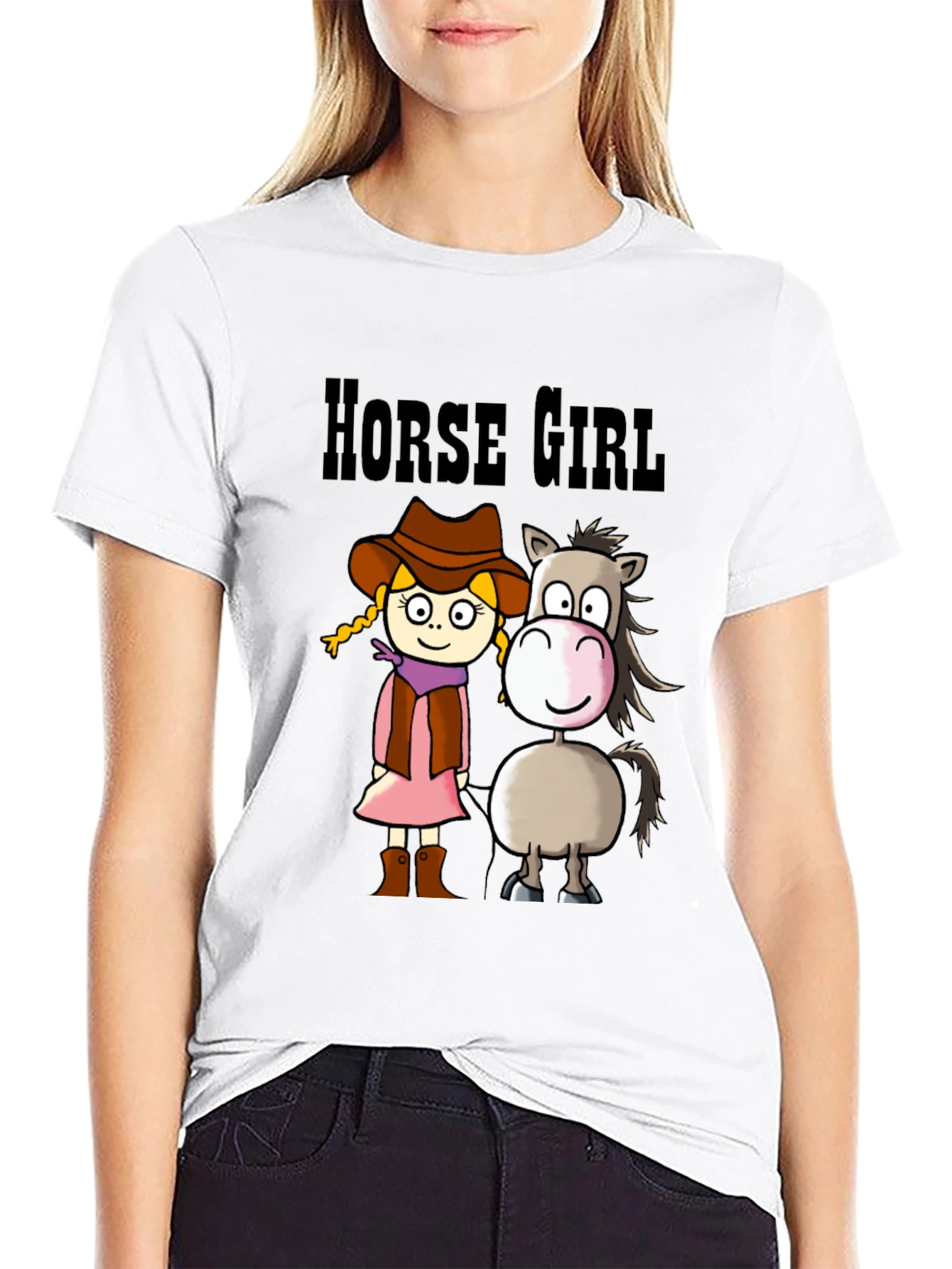 Horse Girl Cartoon T-Shirt - Cute Animal Tee