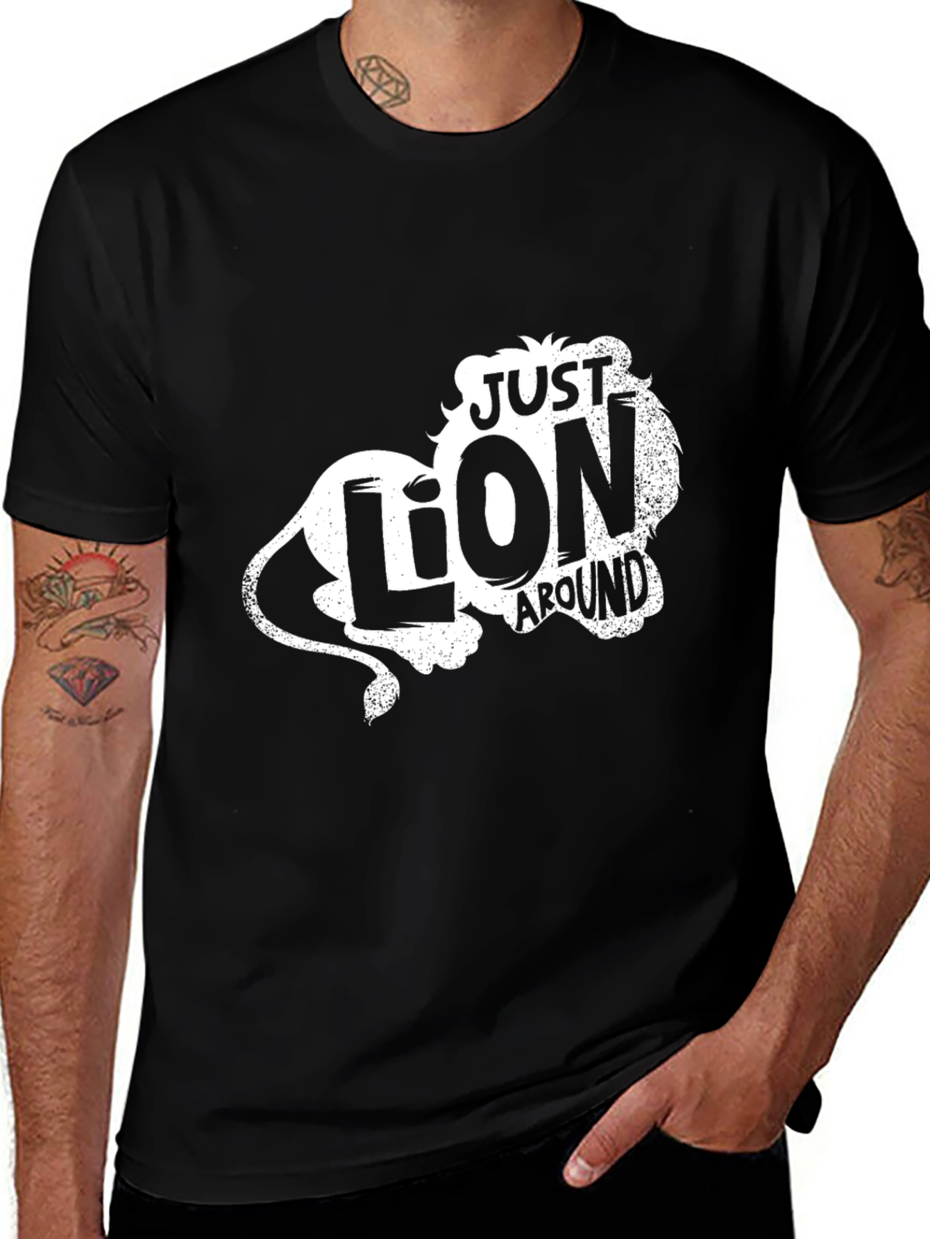 Just Lion Around Mens Black Graphic Tee