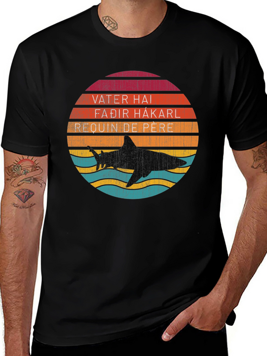 Retro Shark Dad T-Shirt - Vater Hai Fadir Hakarl Requin de Pere