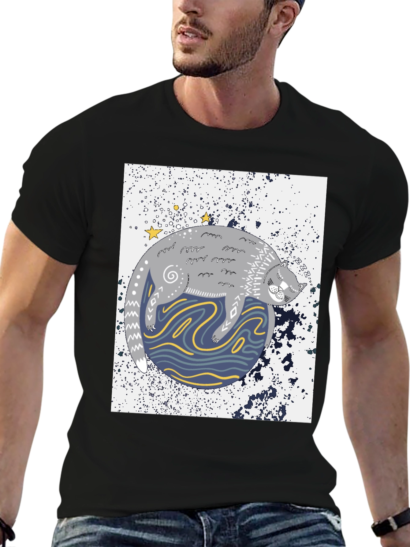 Cosmic Cat Black Graphic Tee