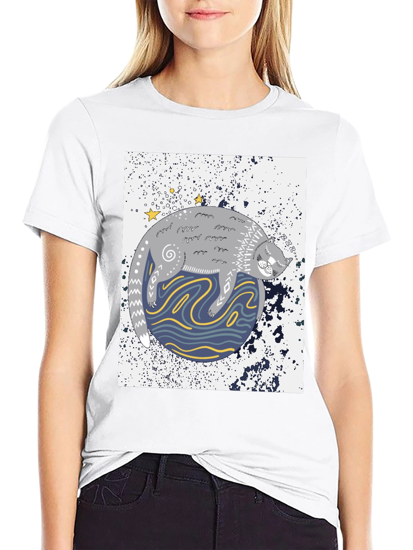 Cosmic Cat Black Graphic Tee