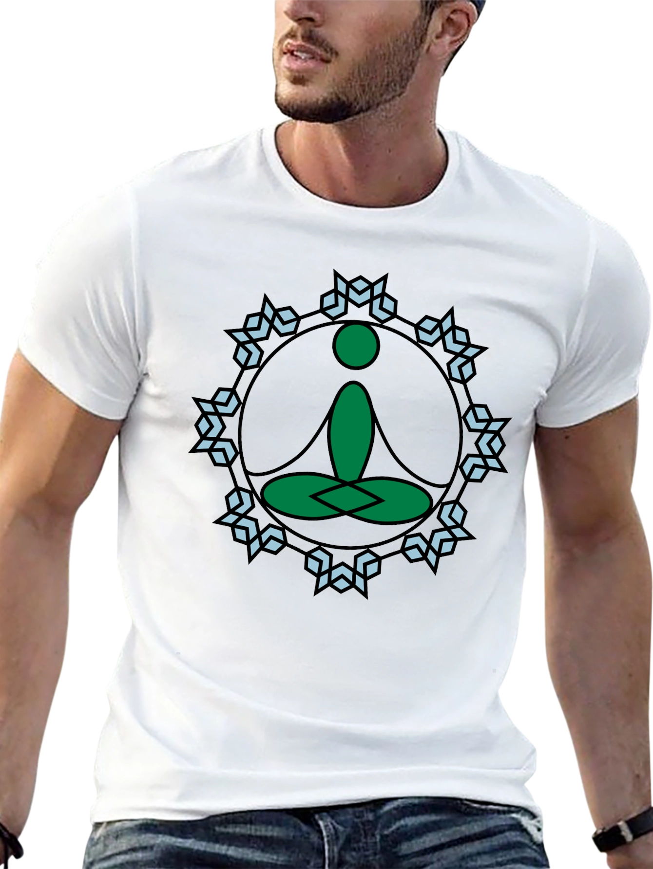 Meditate Tee: Green Lotus Position Graphic