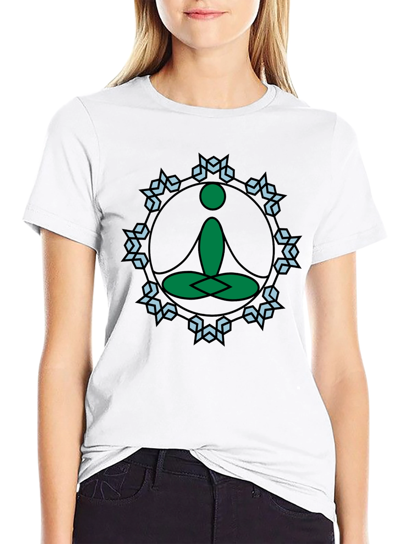 Meditate Tee: Green Lotus Position Graphic