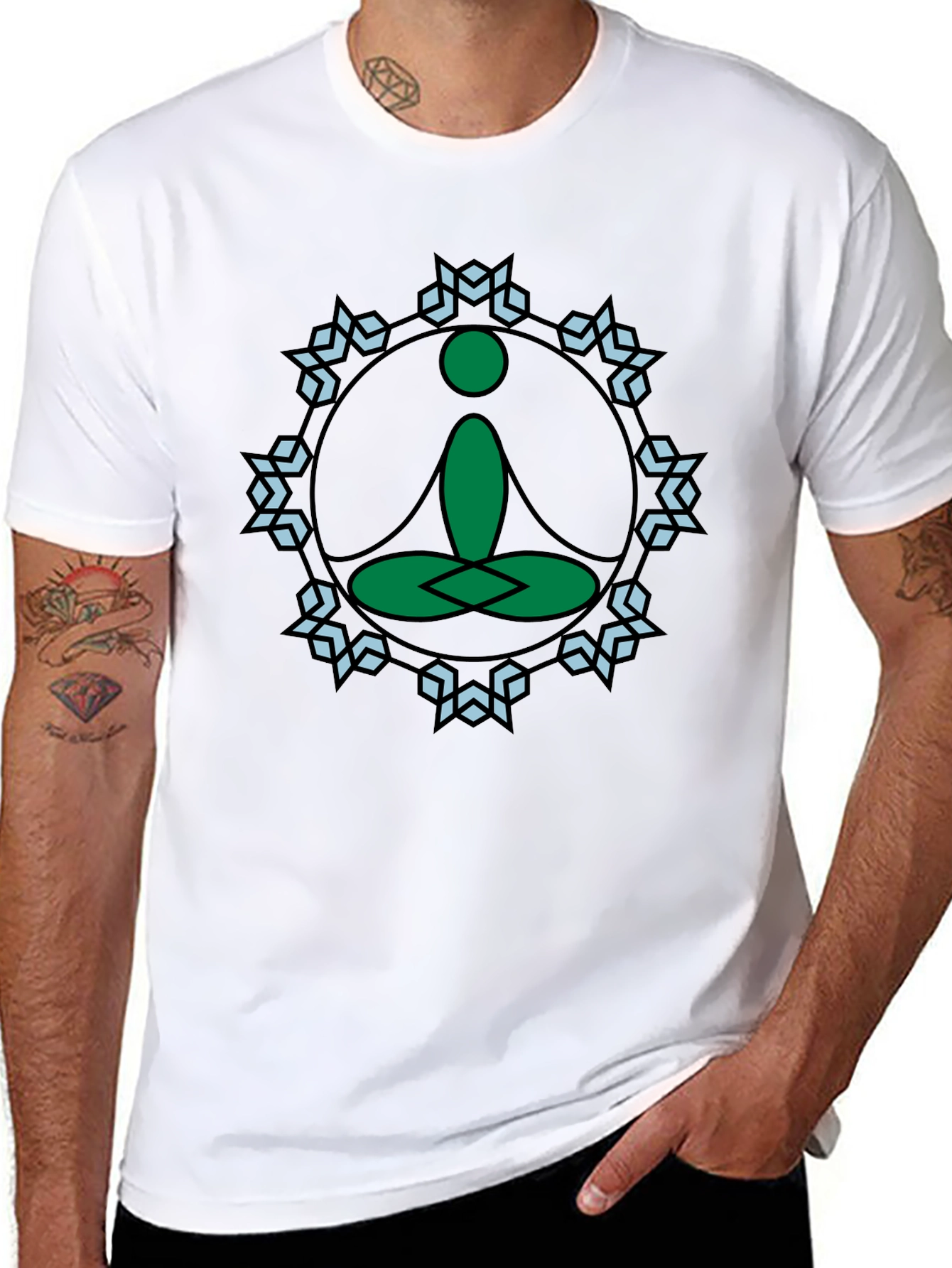 Meditate Tee: Green Lotus Position Graphic