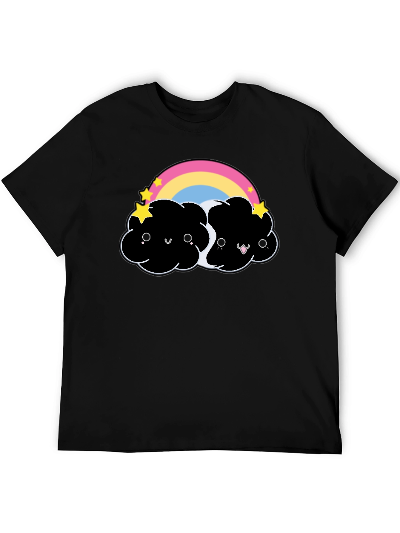 Cute Black Cloud T-Shirt with Rainbow