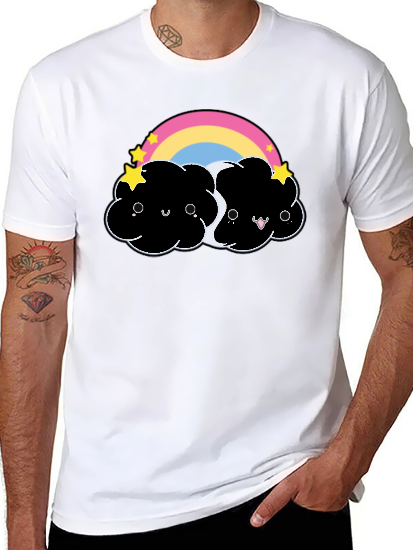 Cute Black Cloud T-Shirt with Rainbow