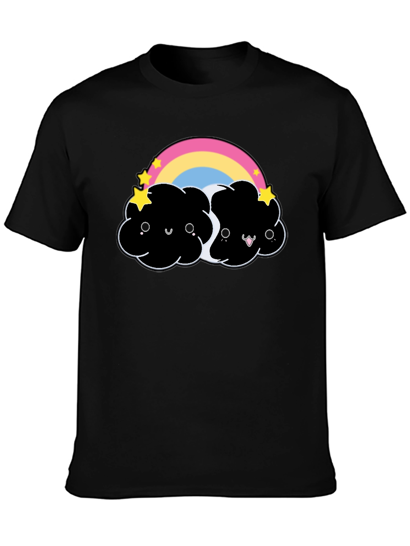 Cute Black Cloud T-Shirt with Rainbow