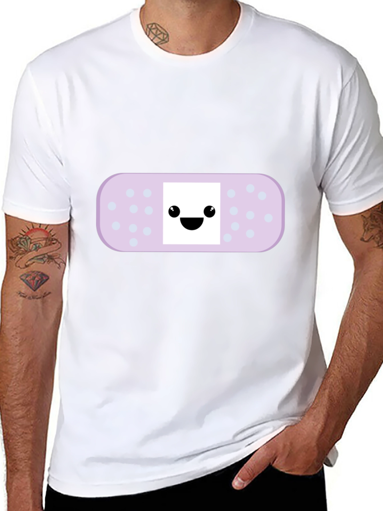 Cute Bandage Cartoon Graphic Tee - Black