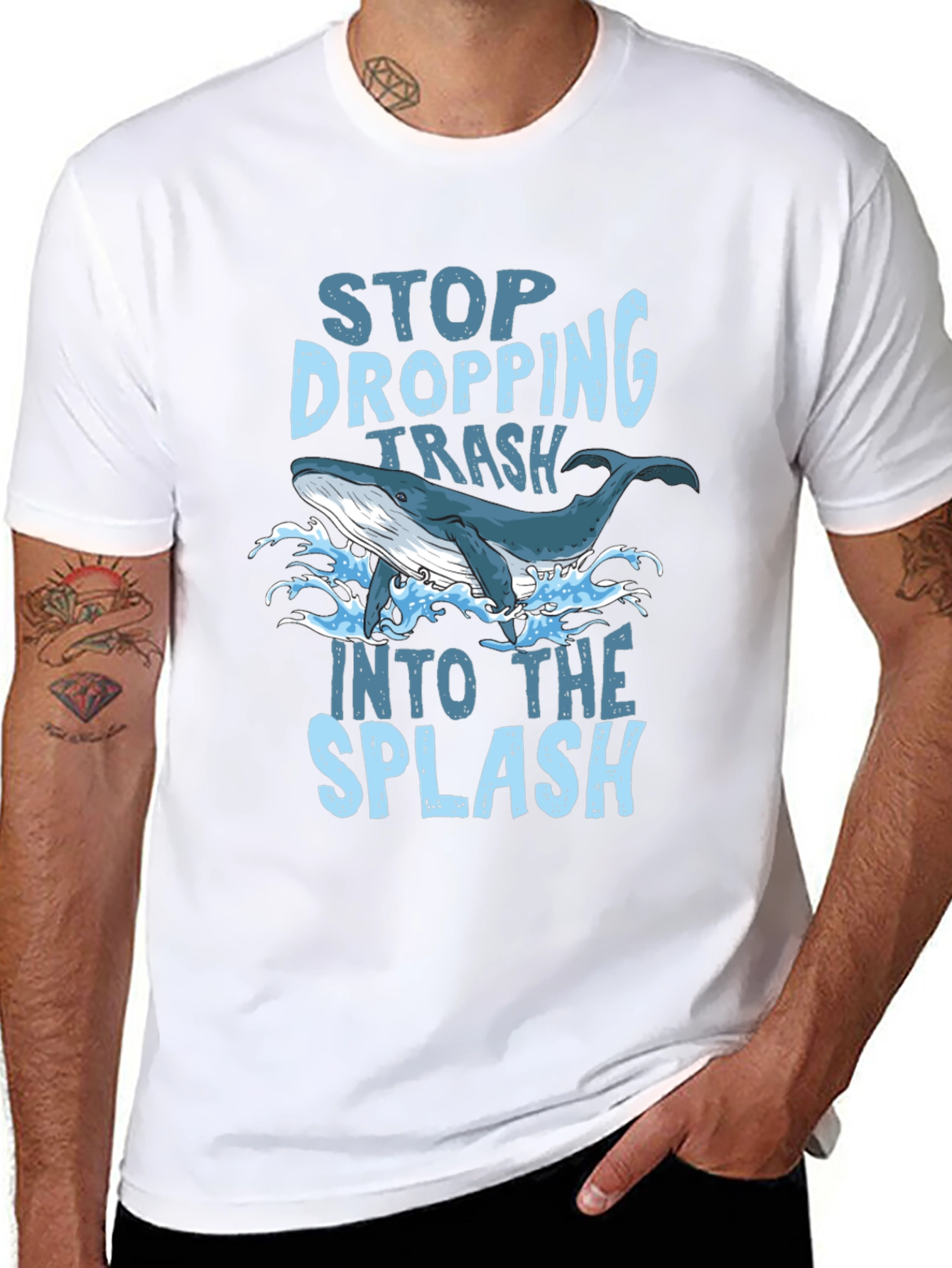Stop Dropping Trash Whale Graphic T-Shirt