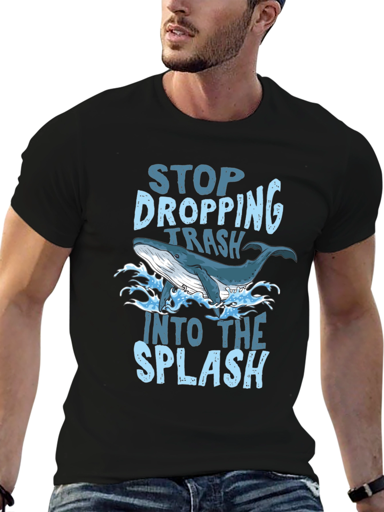 Stop Dropping Trash Whale Graphic T-Shirt