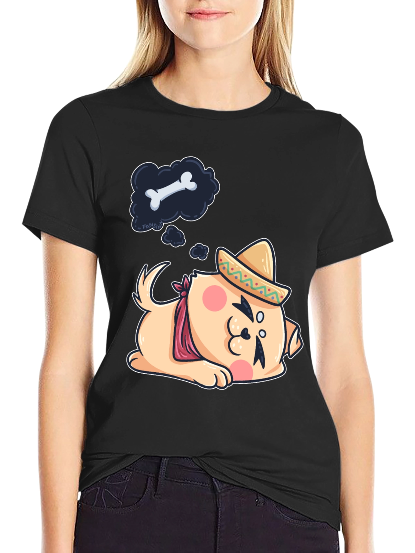 Cute Dog Sombrero Black T-Shirt