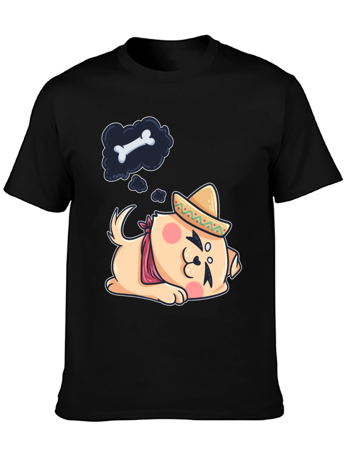 Cute Dog Sombrero Black T-Shirt