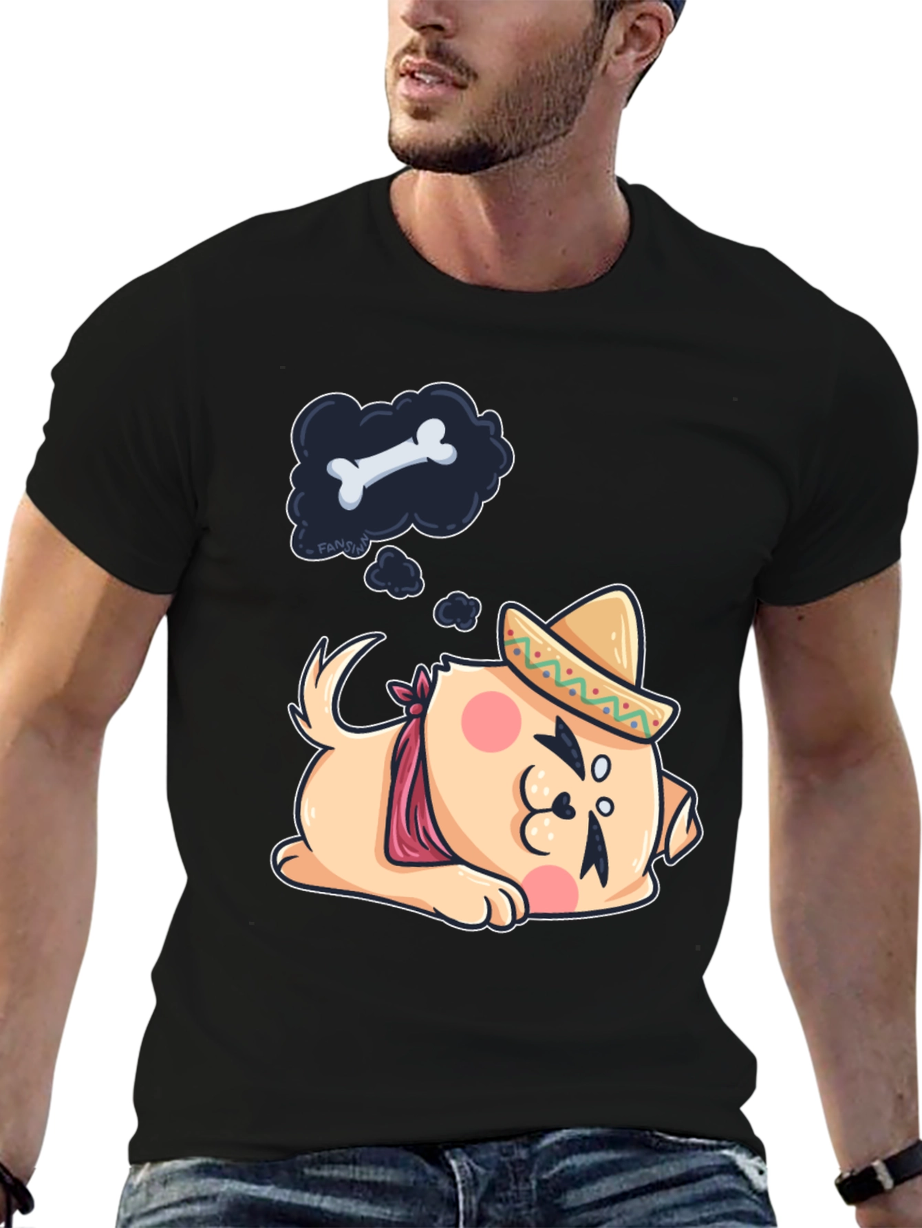Cute Dog Sombrero Black T-Shirt