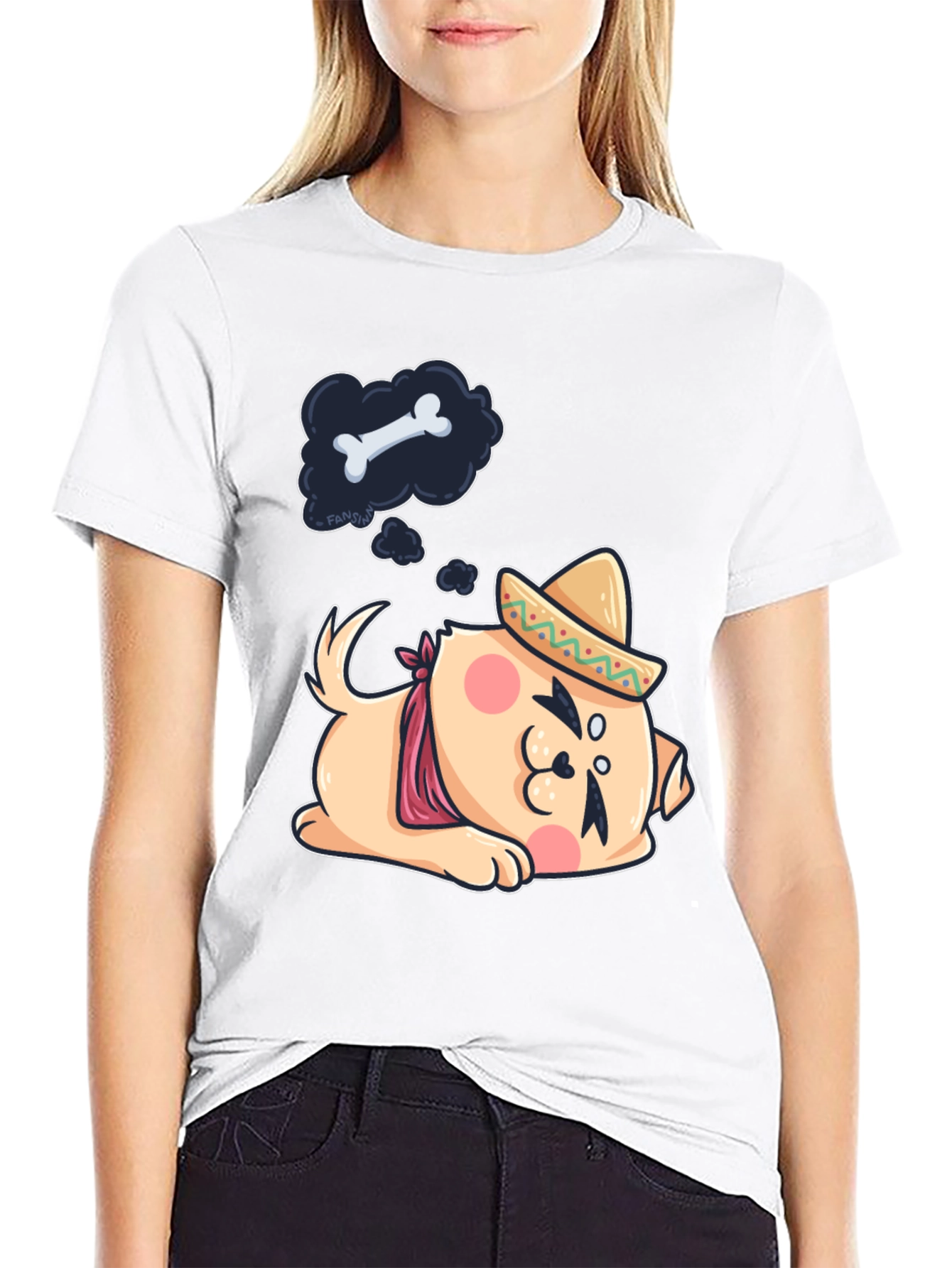 Cute Dog Sombrero Black T-Shirt