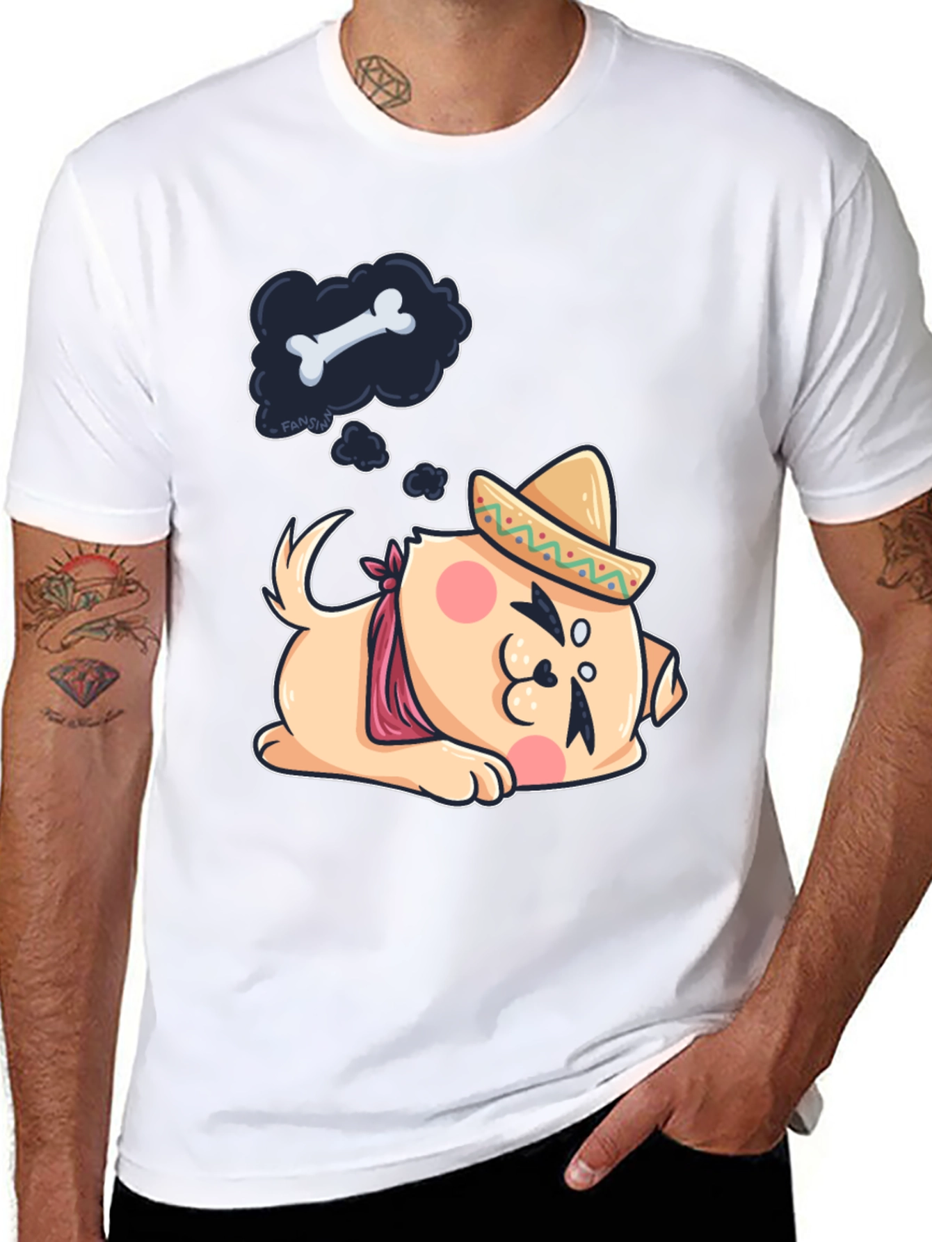 Cute Dog Sombrero Black T-Shirt