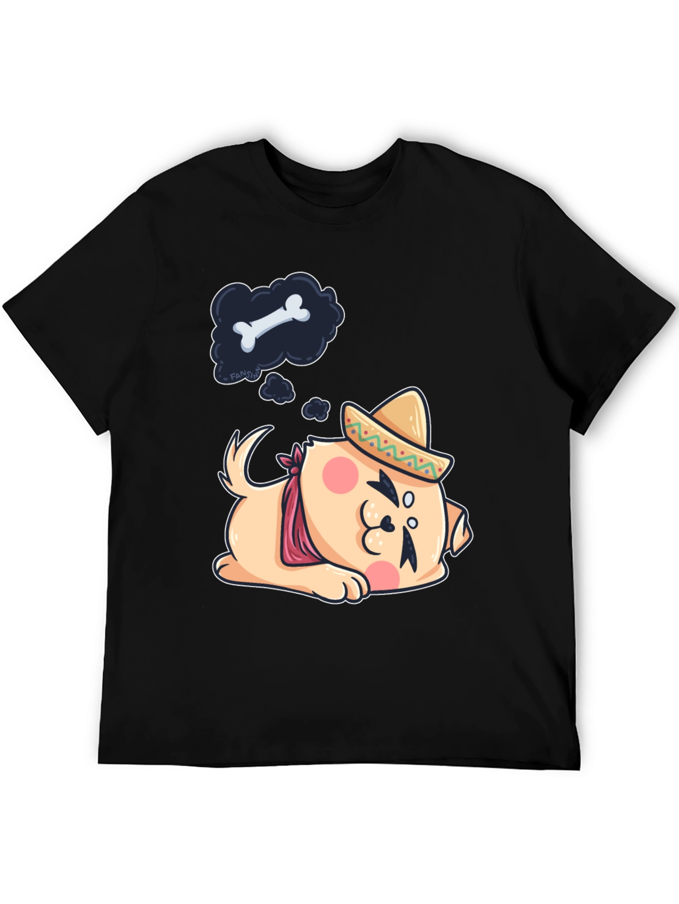Cute Dog Sombrero Black T-Shirt