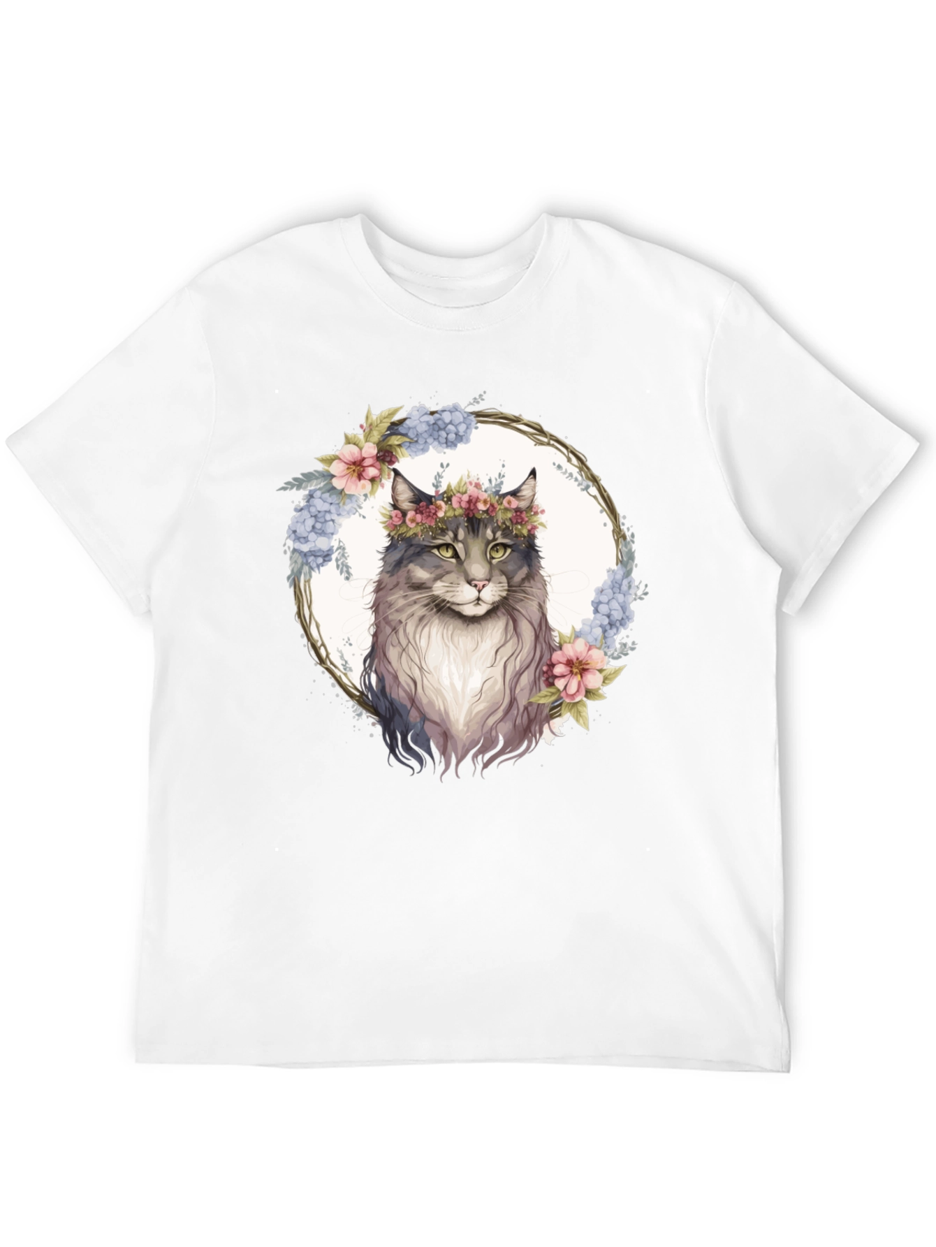 Floral Cat Graphic Black T-Shirt