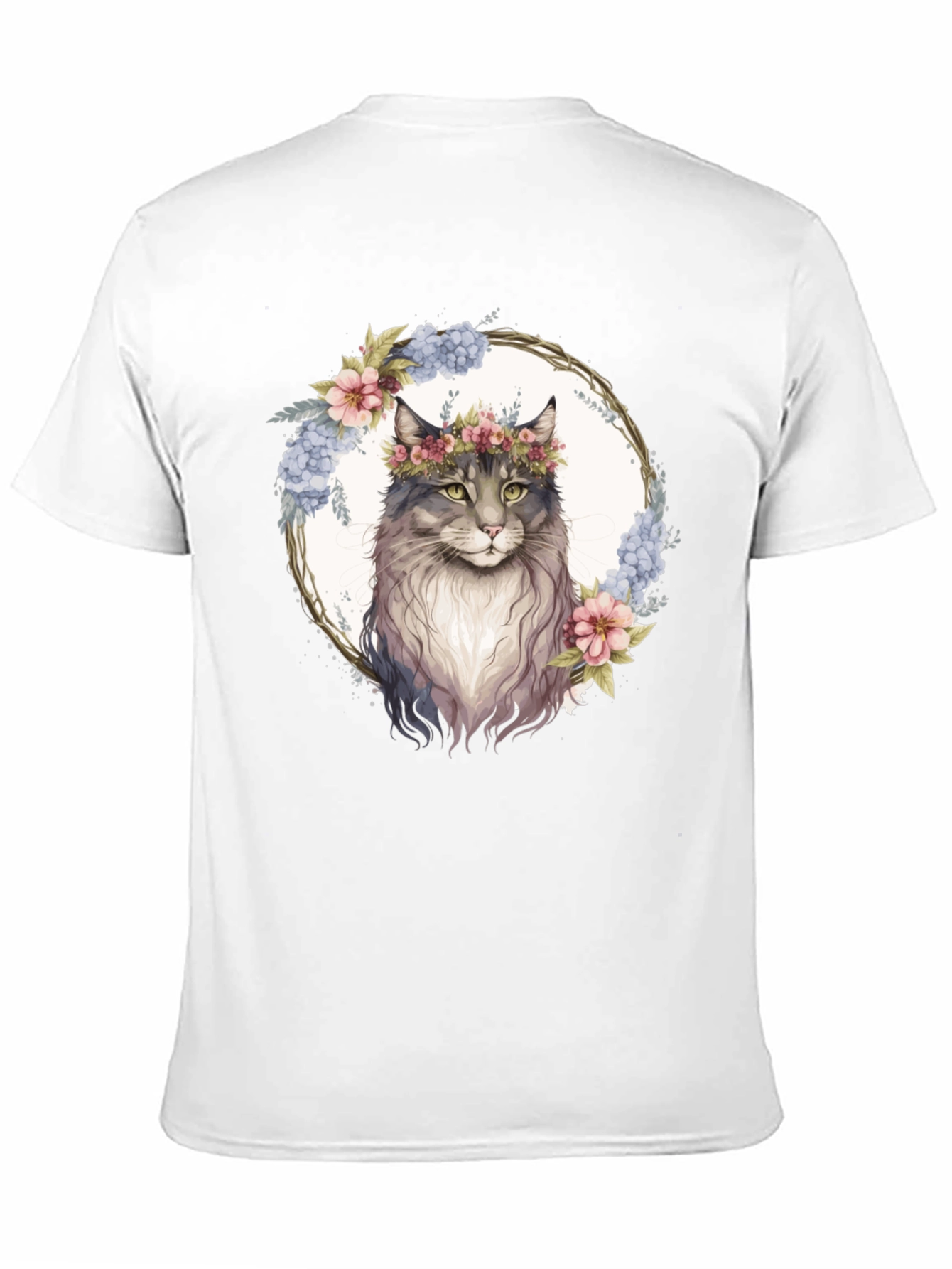 Floral Cat Graphic Black T-Shirt