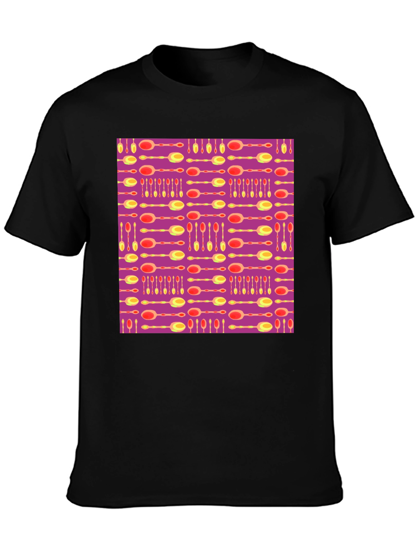 Funky Spoon Print Black T-Shirt