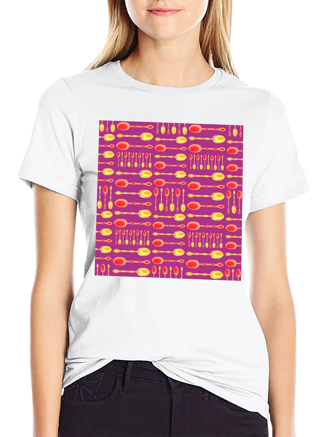 Funky Spoon Print Black T-Shirt