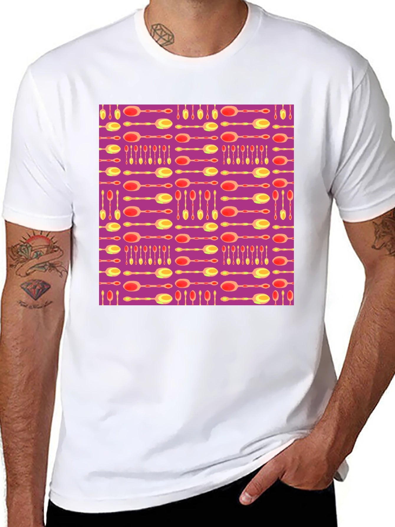Funky Spoon Print Black T-Shirt