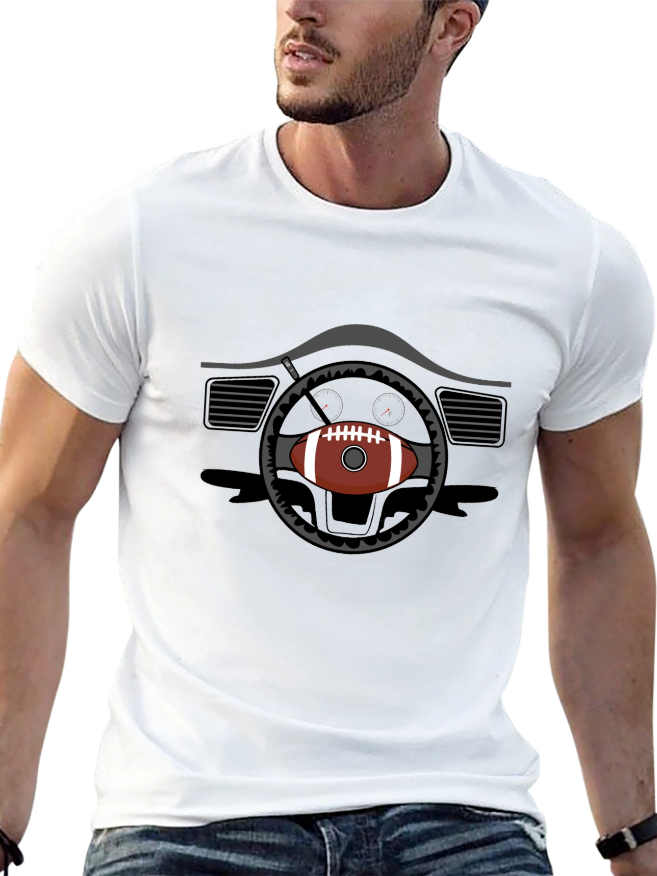 Football Steering Wheel Graphic Tee