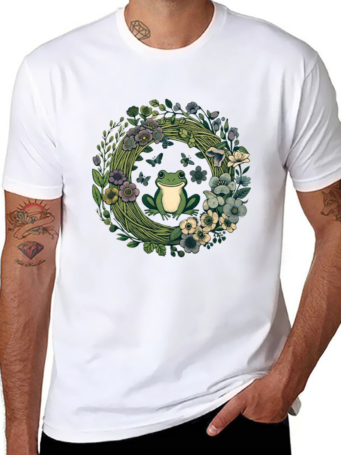 Frog Floral Wreath Graphic Tee