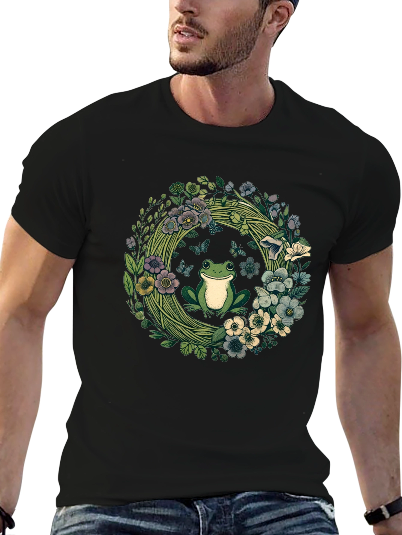 Frog Floral Wreath Graphic Tee