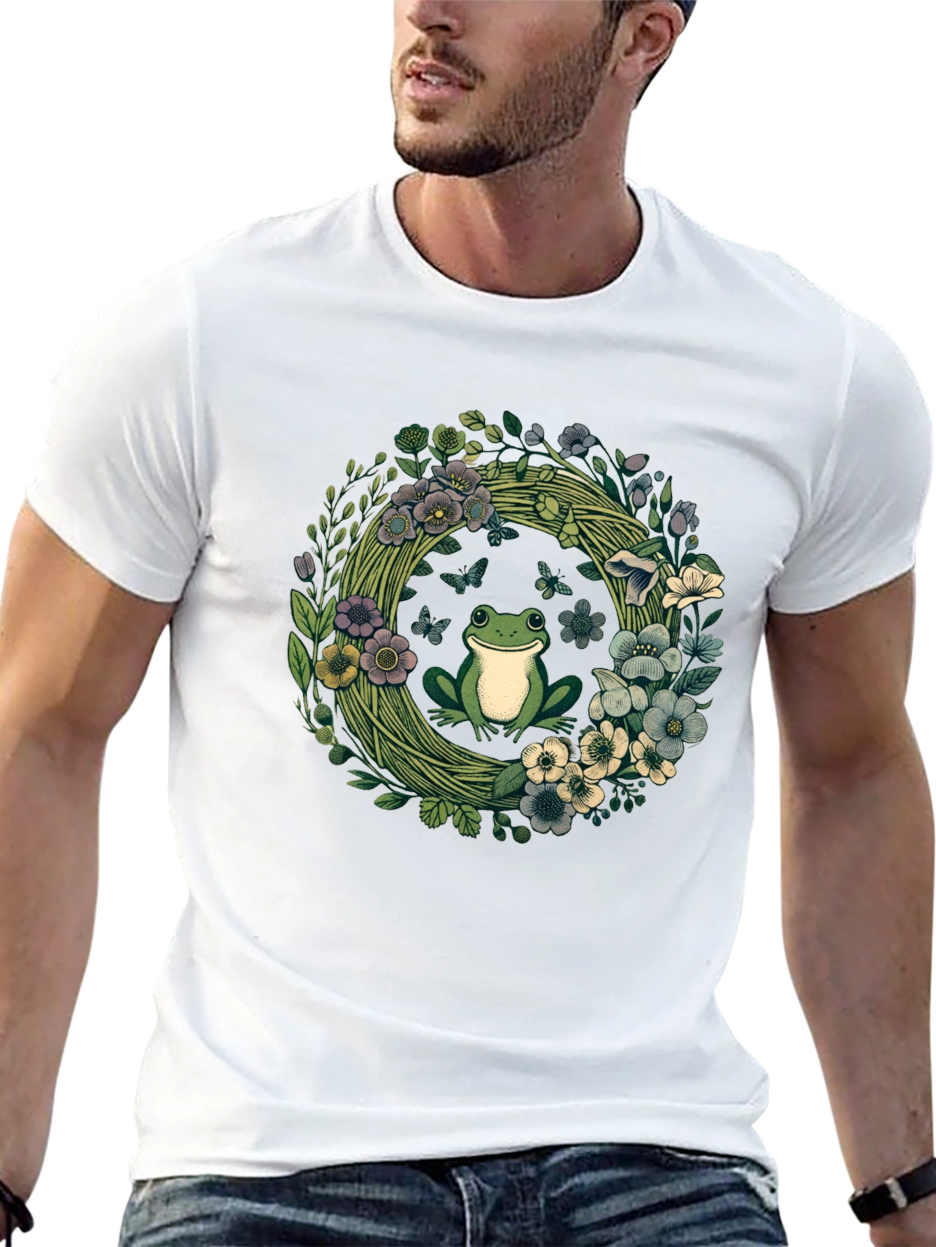 Frog Floral Wreath Graphic Tee