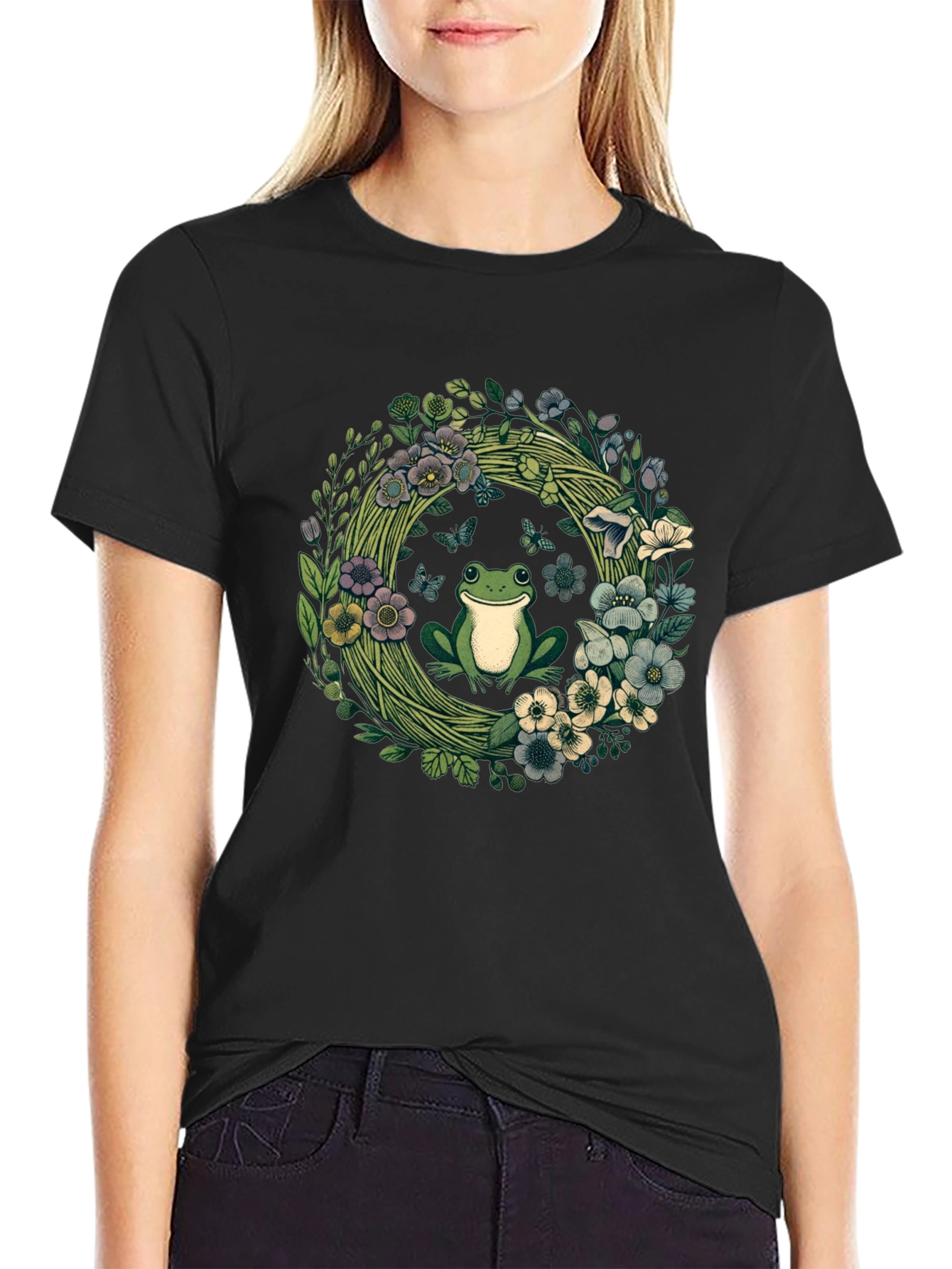 Frog Floral Wreath Graphic Tee