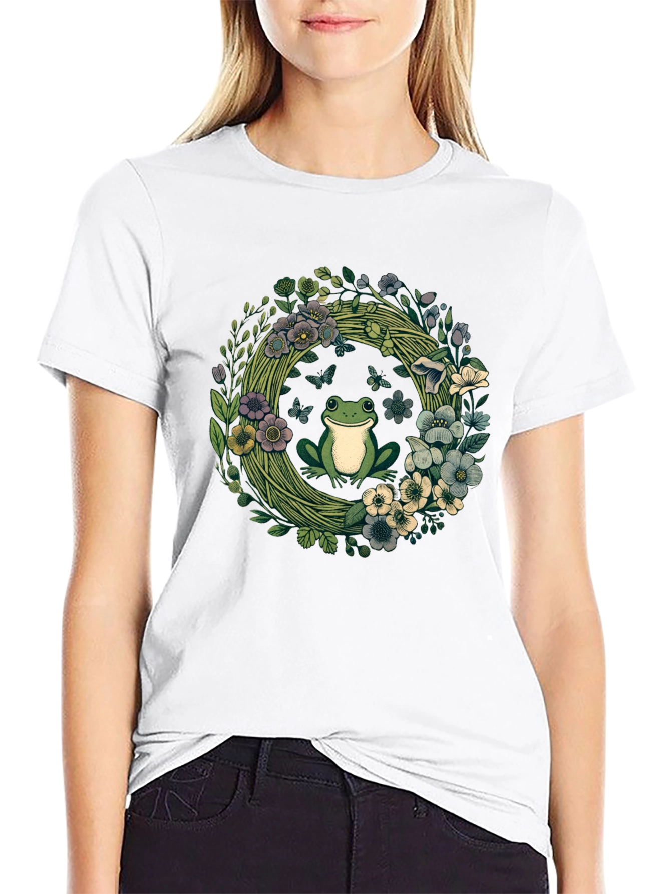 Frog Floral Wreath Graphic Tee