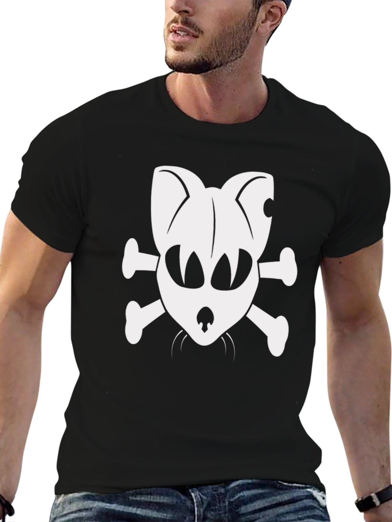 Skull Cat & Crossbones Black T-Shirt