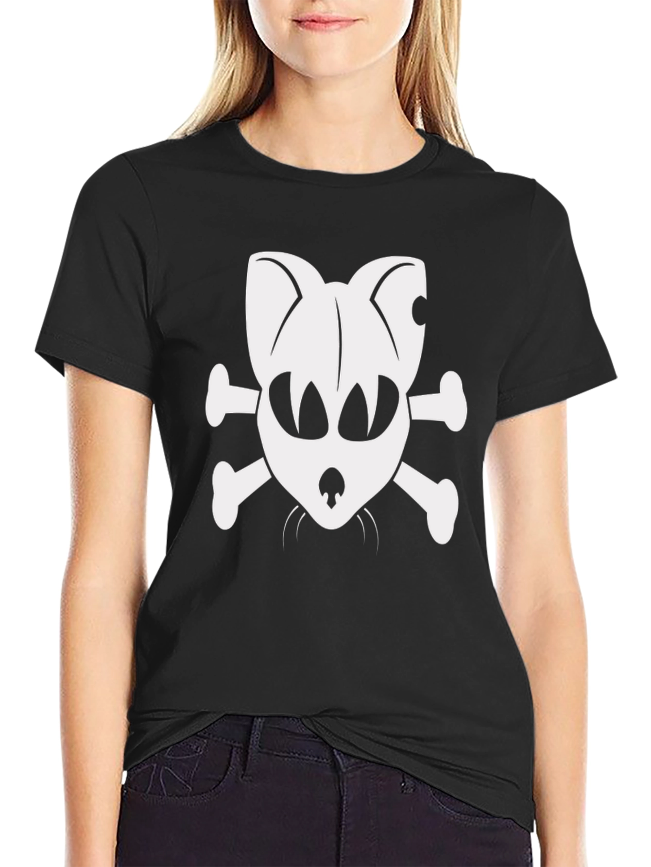 Skull Cat & Crossbones Black T-Shirt