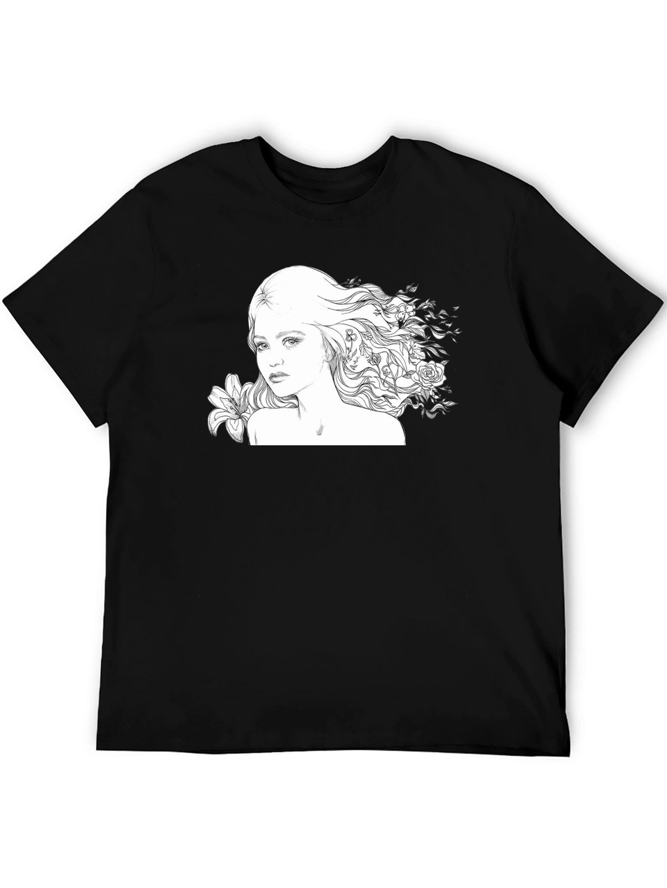 Floral Woman Graphic Tee - Black Cotton Blend