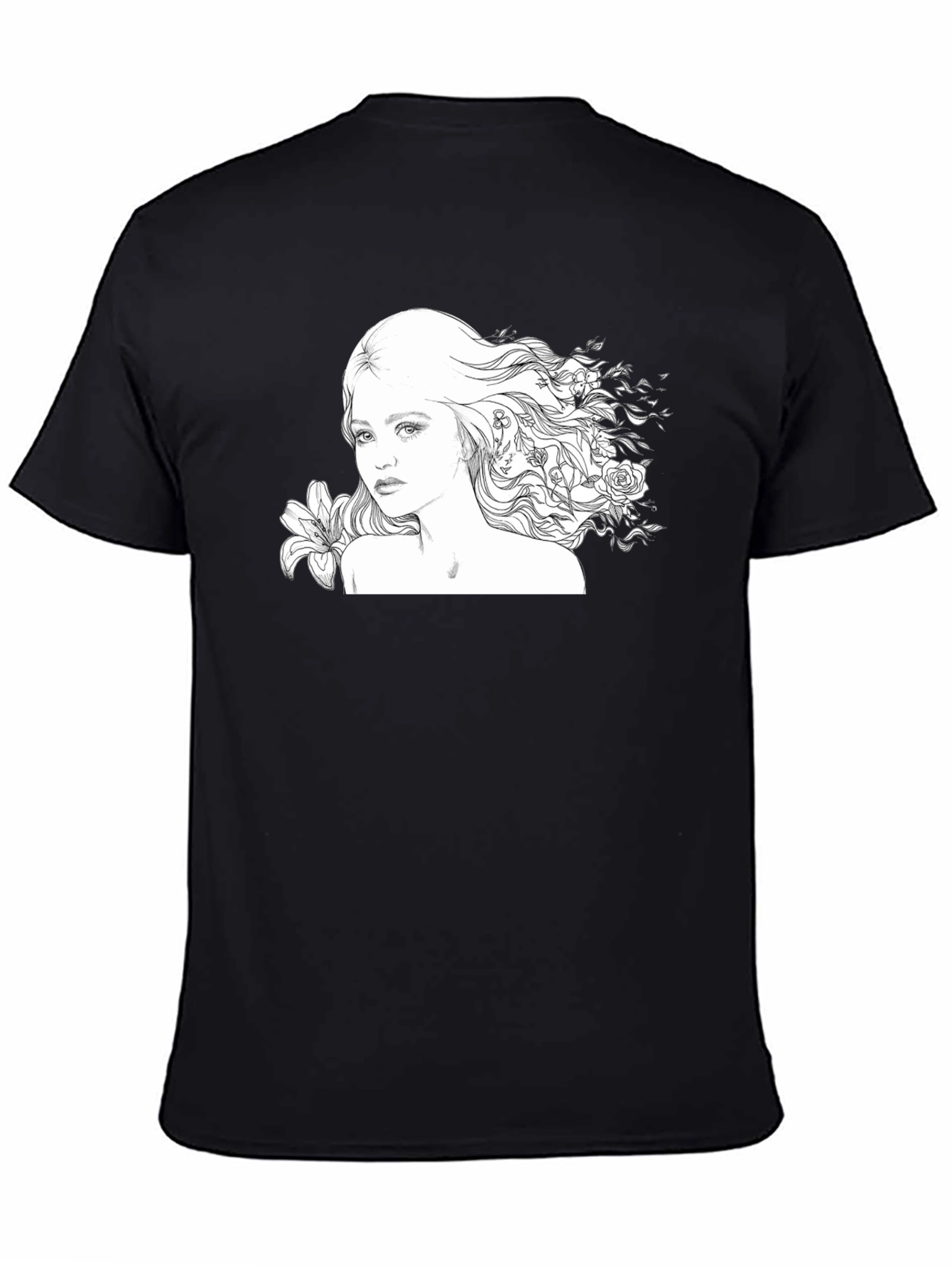 Floral Woman Graphic Tee - Black Cotton Blend