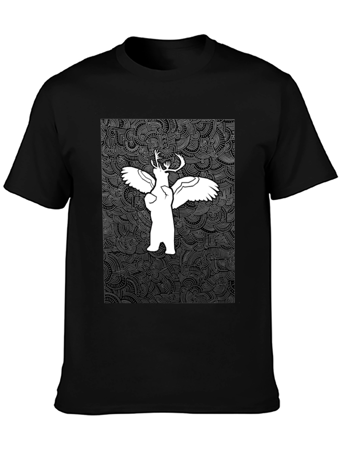 Unique Graphic Print Tee - Bear Deer Angel Fusion