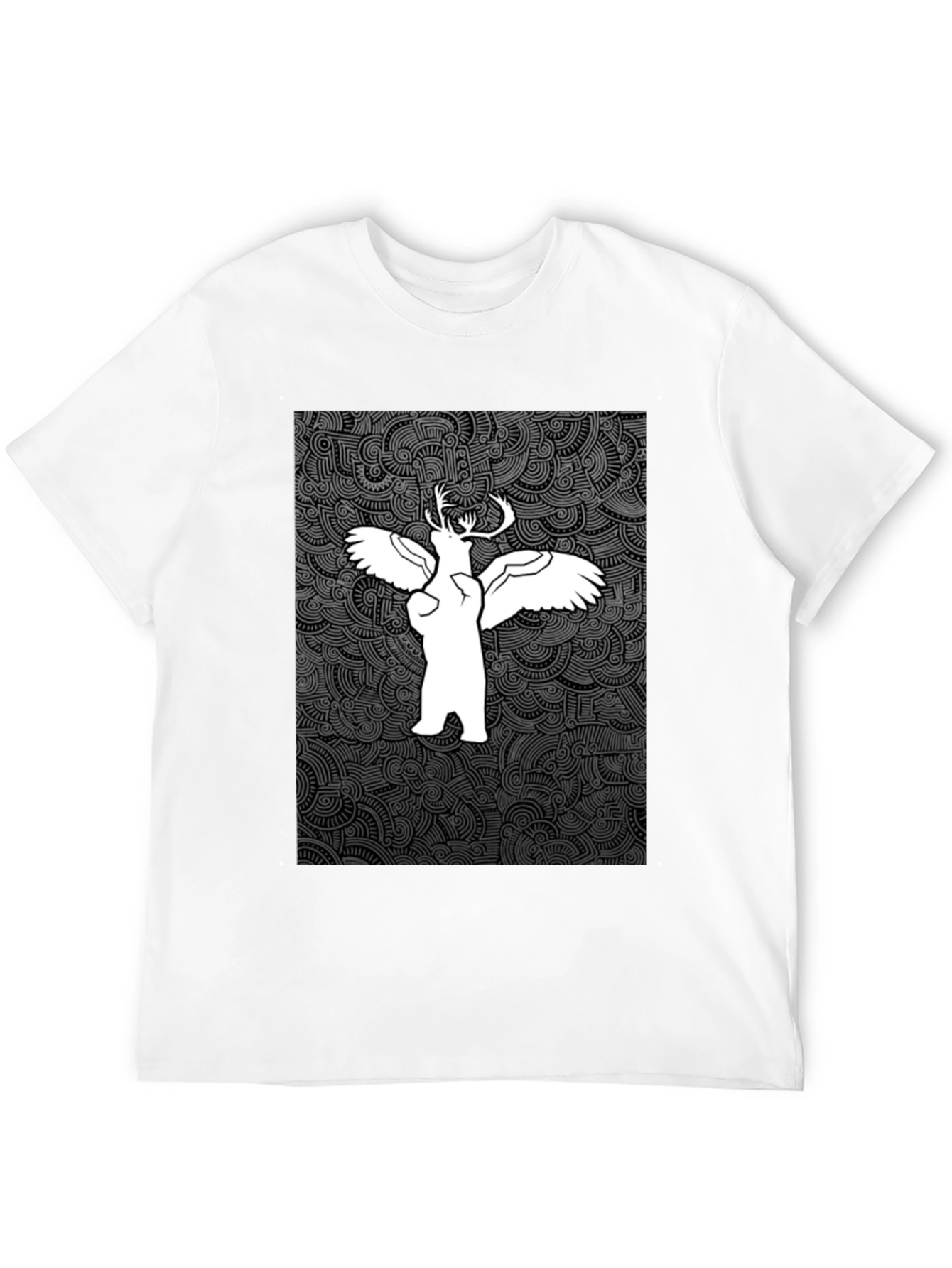 Unique Graphic Print Tee - Bear Deer Angel Fusion