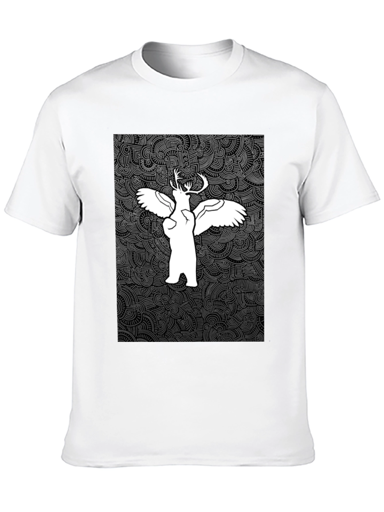 Unique Graphic Print Tee - Bear Deer Angel Fusion