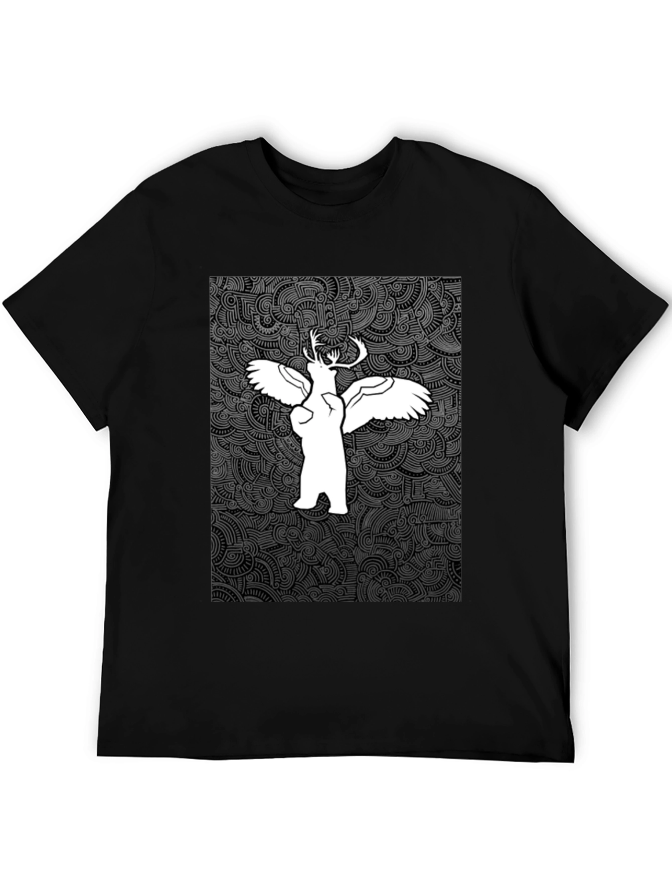 Unique Graphic Print Tee - Bear Deer Angel Fusion