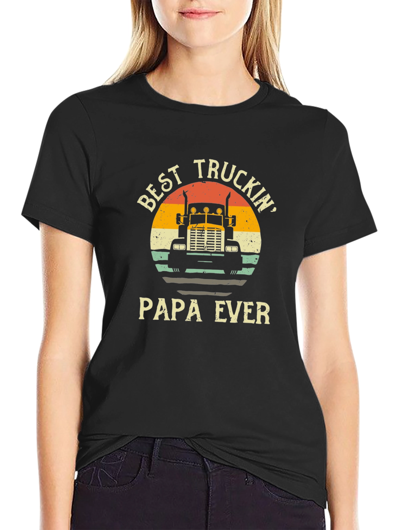 Best Truckin Papa Ever Black T-Shirt