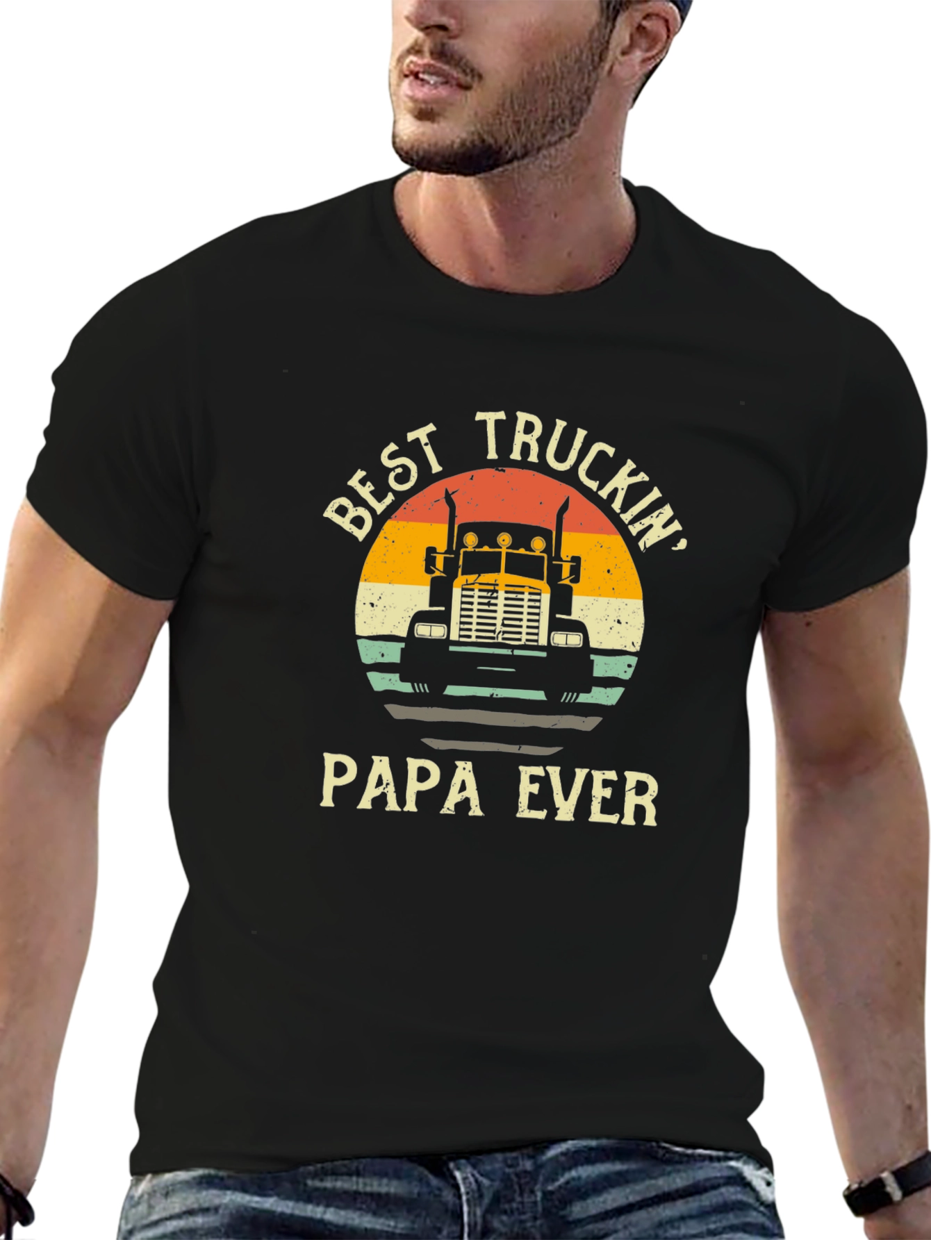 Best Truckin Papa Ever Black T-Shirt